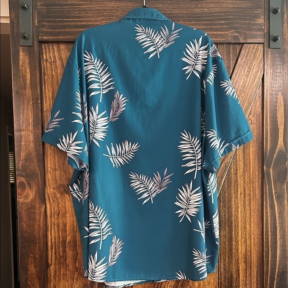 SheLucki Teal Leaf Print Men's Shirt XXXL - Picture 3 of 8